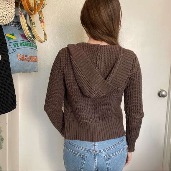 Y2K AEROPOSTALE BROWN KNIT CARDIGAN SWEATER WITH HOOD✨ - Picture 3 of 8